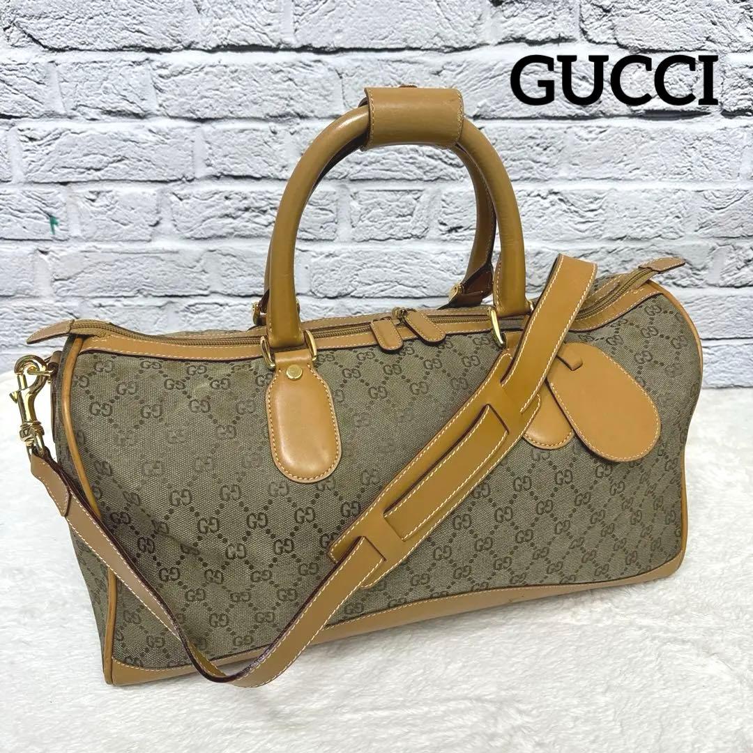 GUCCI グッチ GGキャンバス 2WAY ボストンバッグ ゴールド金具