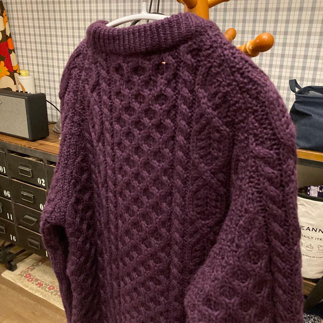 ペレグリン アランケーブルクルーネックニット パープルケーブルニット　イギリス製