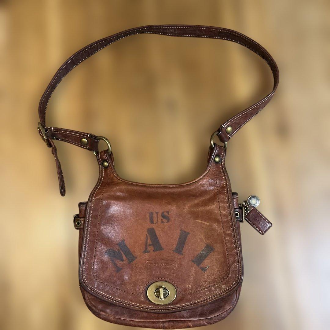 珍品　OLDコーチ　US MAIL ショルダーバッグ　ターンロック　ブラウン