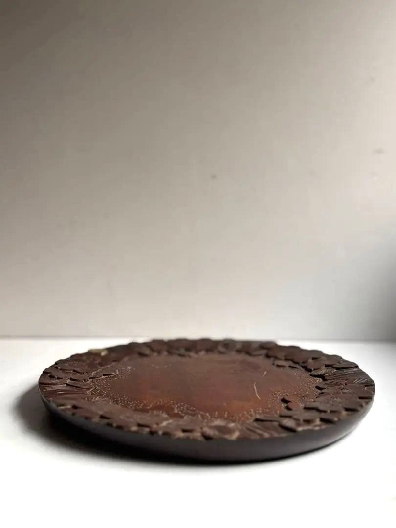 754 ヴィンテージ 軽井沢彫 桜彫 丸盆 大阪屋家具店 金継ぎ 民芸 工芸