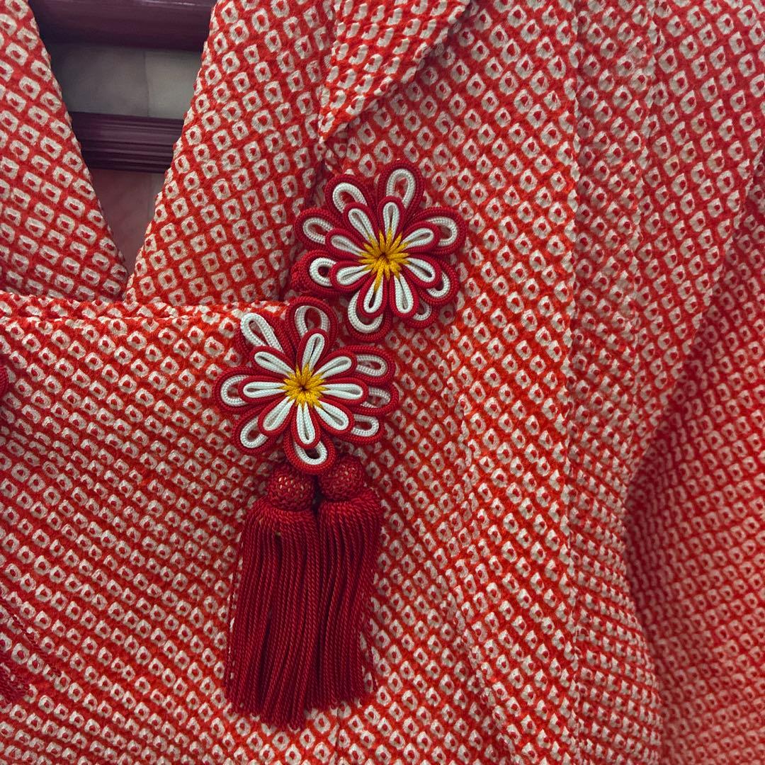 値下げしました　　三歳　七五三祝い着　　鹿子絞り