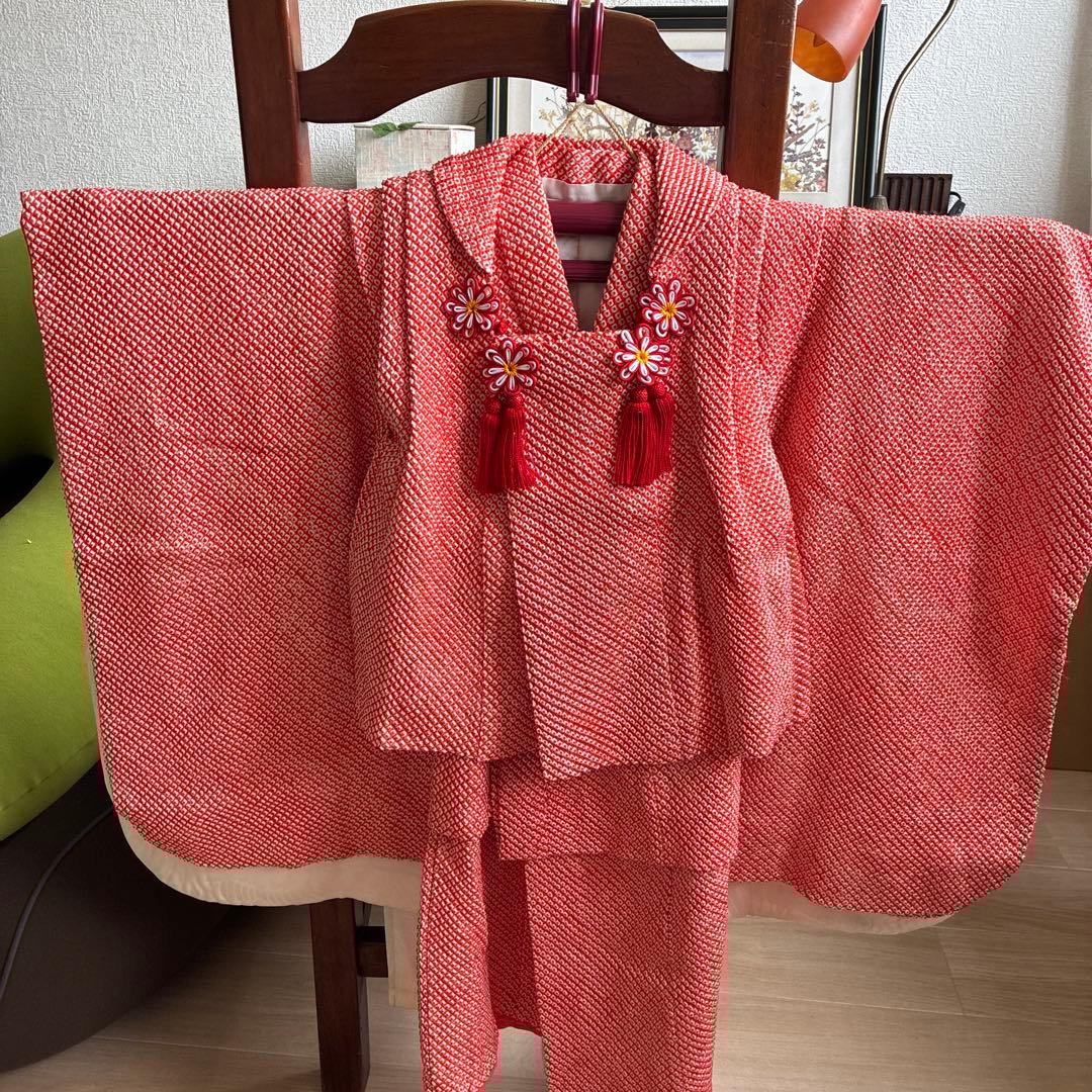 値下げしました　　三歳　七五三祝い着　　鹿子絞り