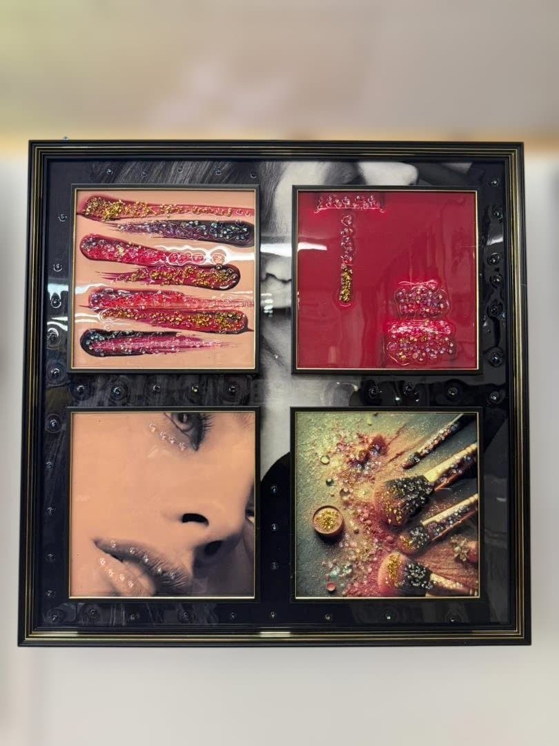 アートパネル　水晶絵　レッド　コスメ　ピンク　美容　キラキラ　赤　壁掛け　額