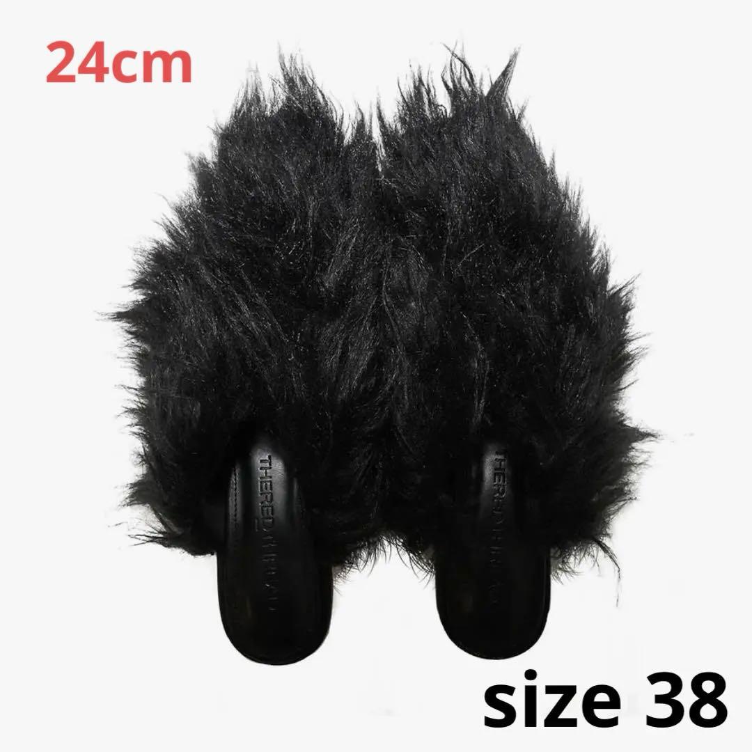 靴 theredthread S hairy fur mule