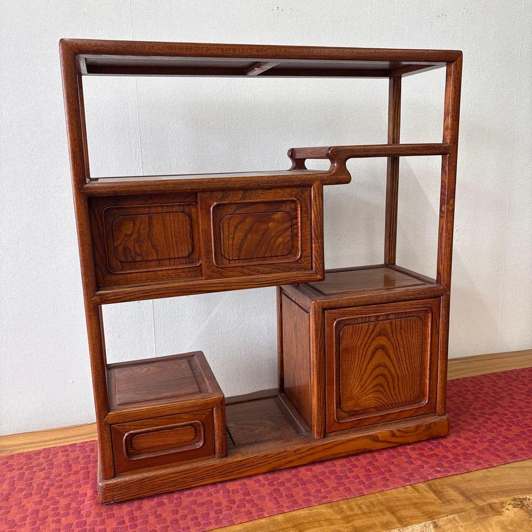 天然木　段違飾り棚　茶箪笥　ミニ