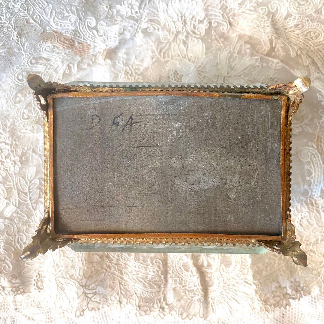 ローズ柄ベベルガラスジュエリーボックス　アクセサリーケース　フランスアンティーク