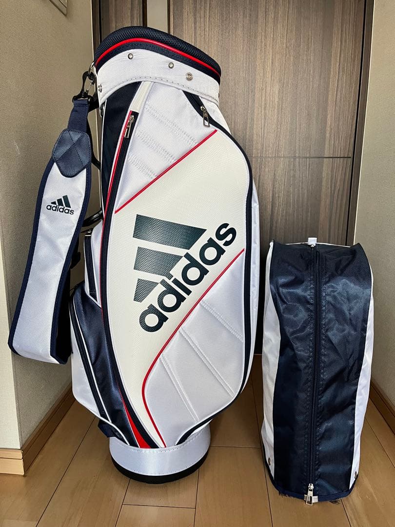 美品adidas アディダス　ゴルフ マストハブ　軽量キャディバッグ 9型　白紺