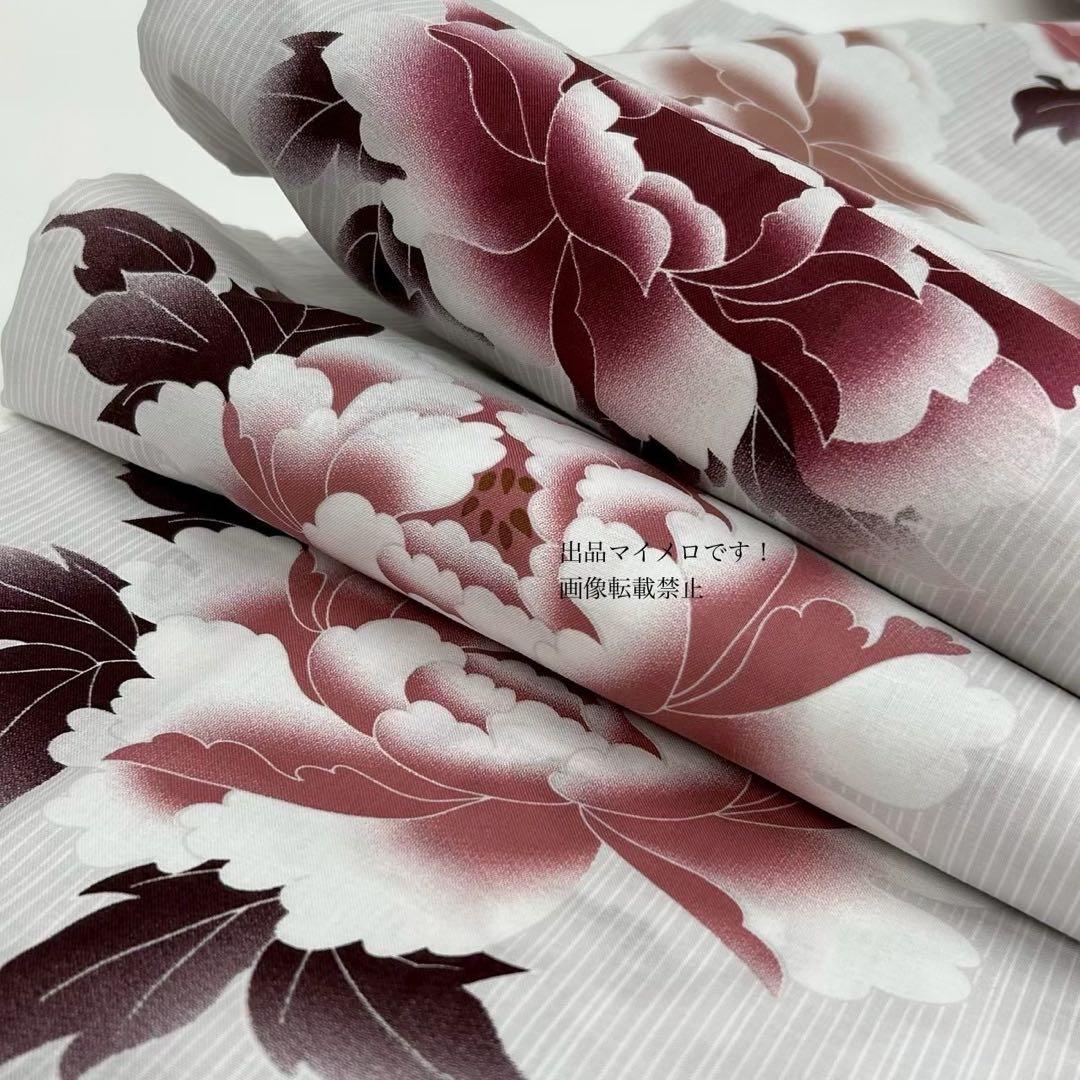 浴衣　大きめサイズ　浴衣 3L 牡丹　兵児帯　ボルドー　2点　新品　0805⑦