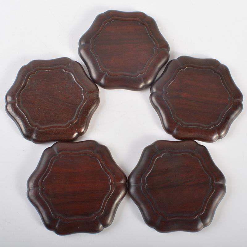 中国　唐木紫檀製　茶托　小皿　五客　V R6563E