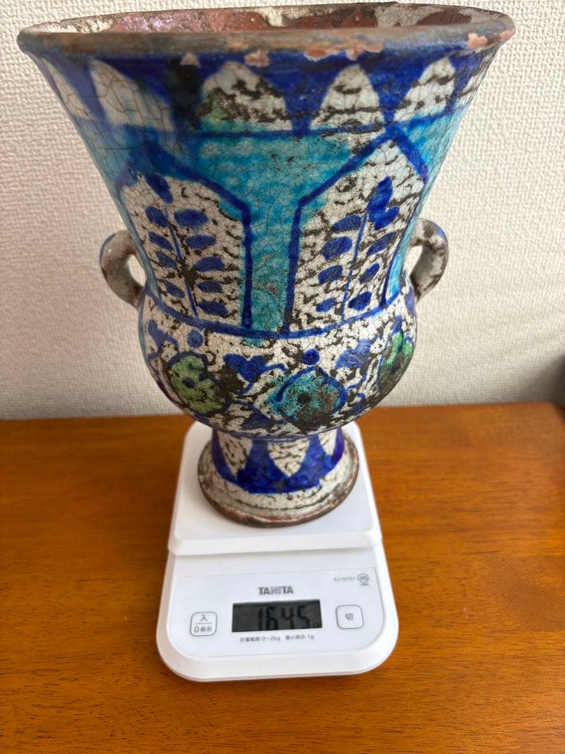 ムルタン焼 青釉色絵草花文壺 古陶磁