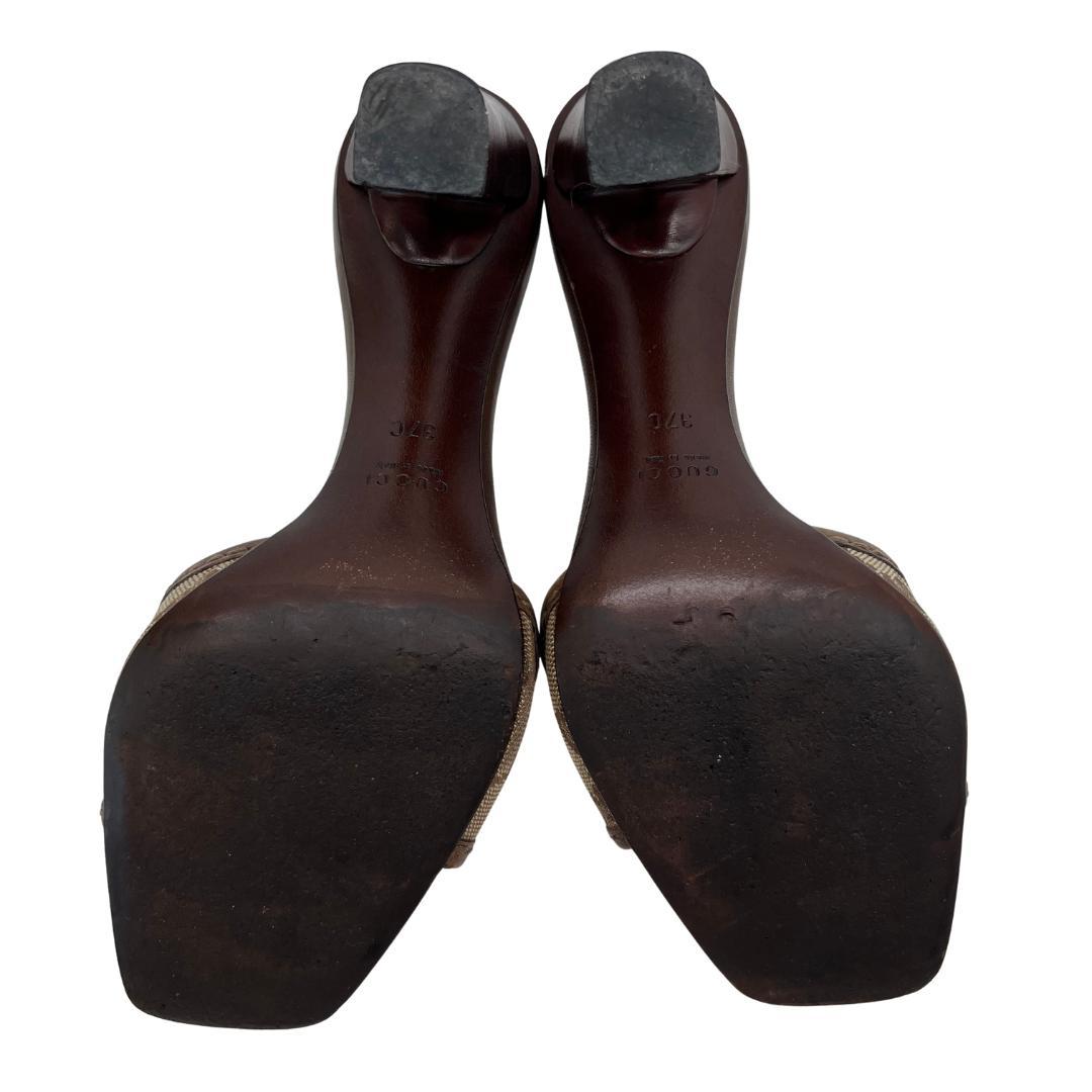 【GUCCI】ミュール サンダル GGキャンバス 37C ブラウン系 ハイヒール