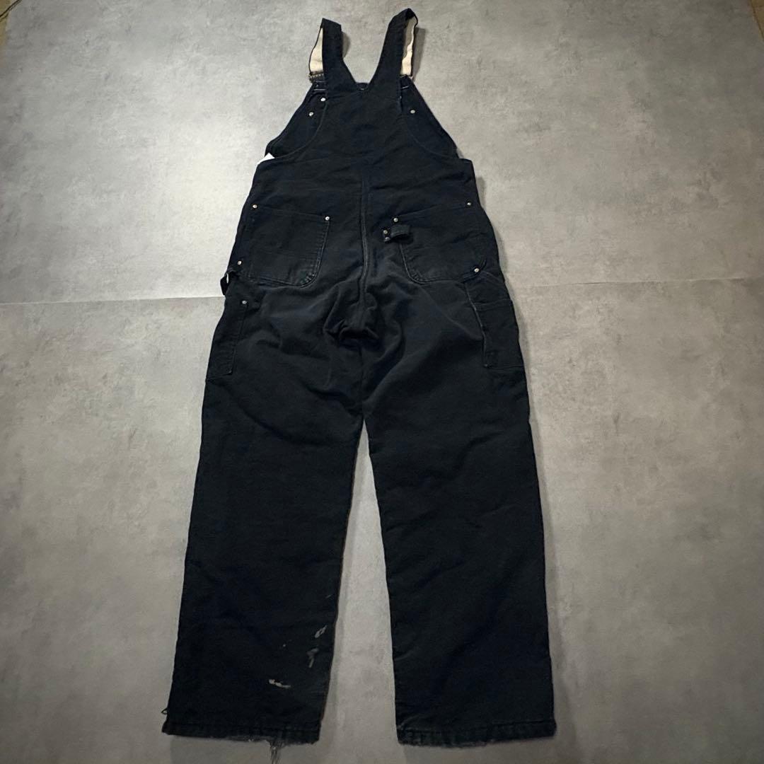 カーハートW36 黒ダック ダブルニーオーバーオール 中綿キルティング 裾ジップ