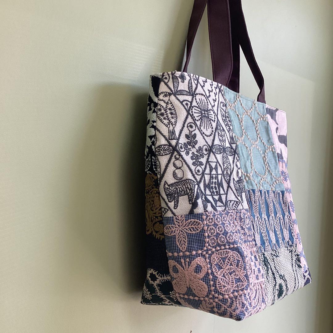 ミナペルホネンパッチワークで大きめトートバッグハンドメイド