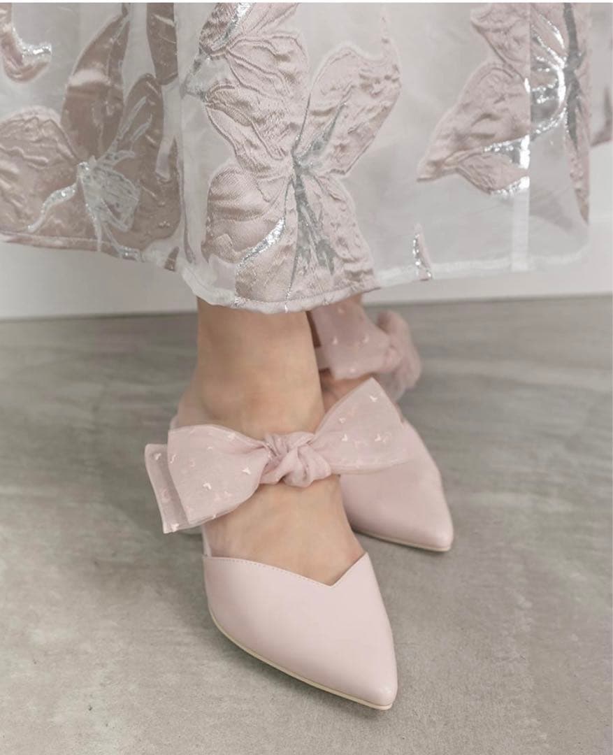 RANDA 2WAYハート刺繍リボンミュール