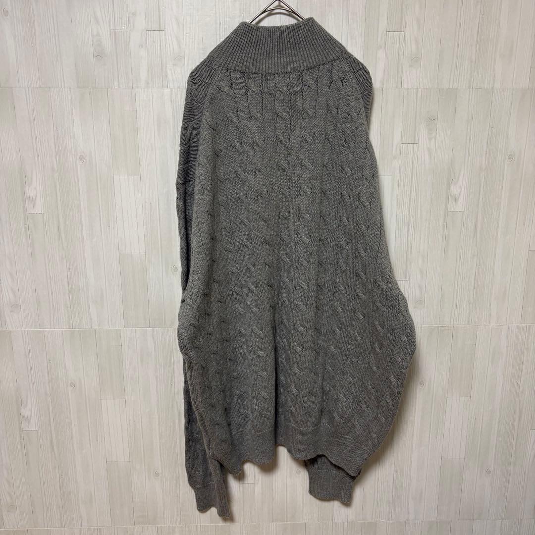 ポロラルフローレン ハーフジップ ケーブルニット グレー ポニー 刺繍 XXL