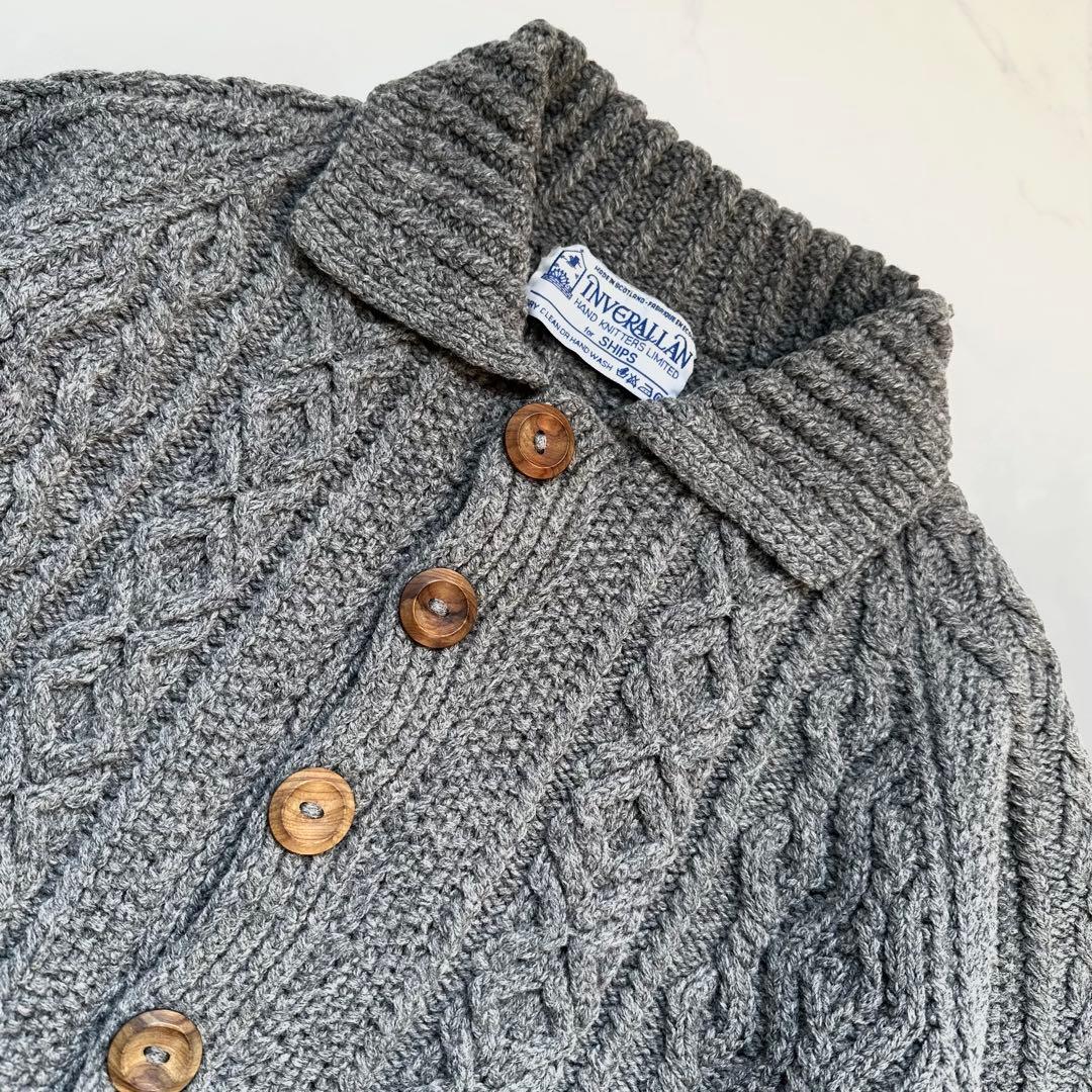 インバーアラン 3Aカーディガン シップス別注 アランニット グレー S-M相当
