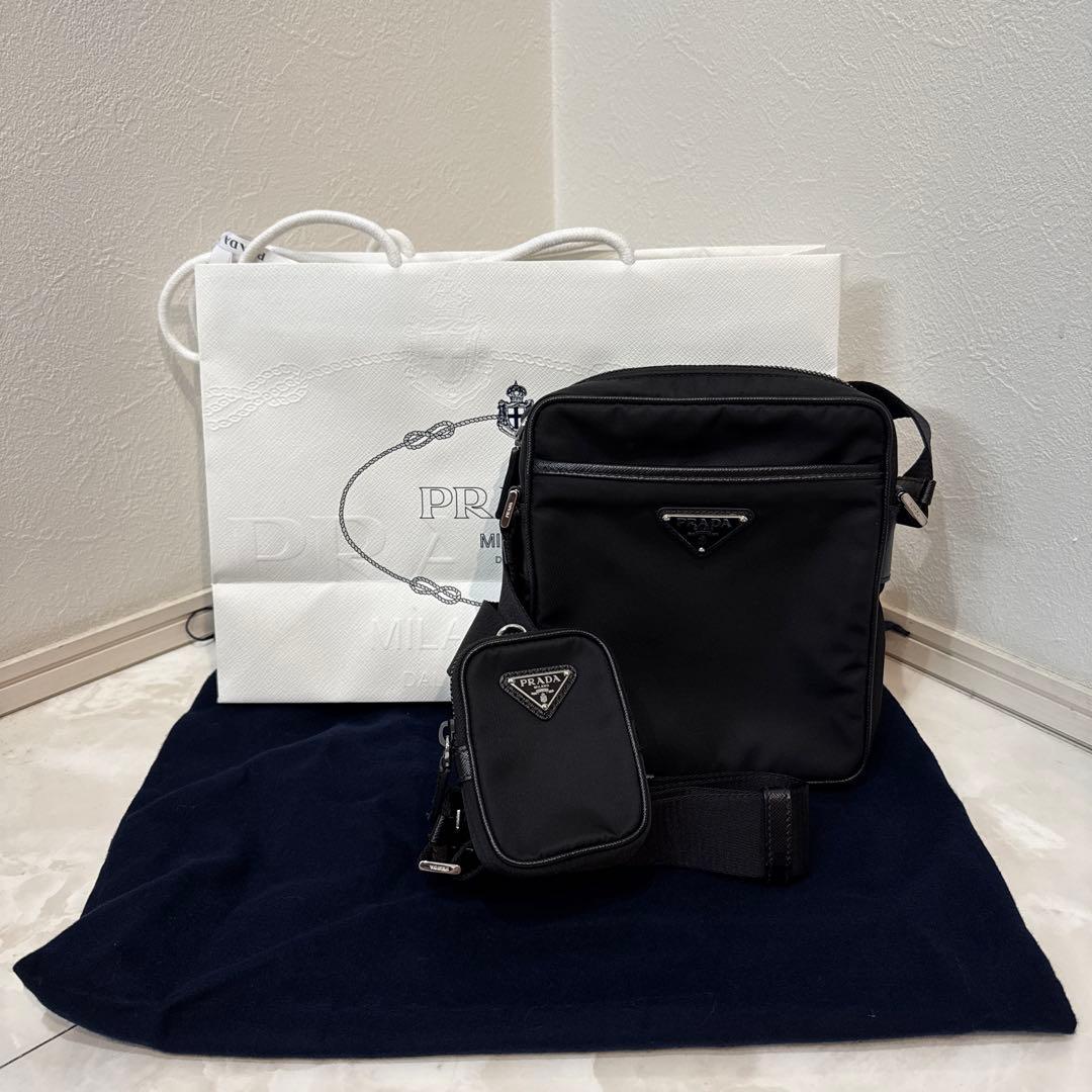 【PRADA】 Re-Nylon xサフィアーノレザー ショルダーバッグ正規品