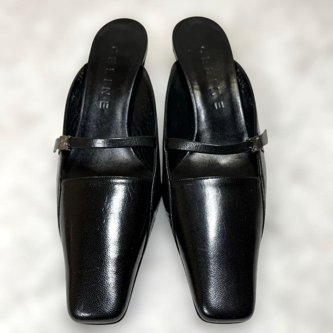 CELINE ブラック ポインテッドトゥ ミュール