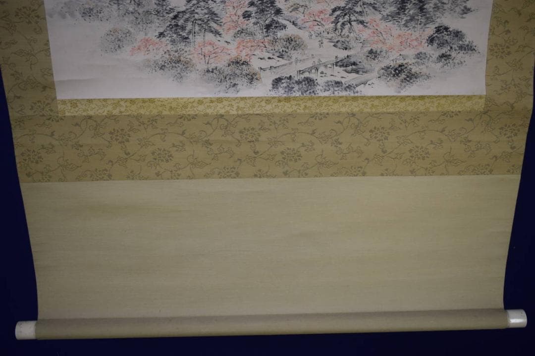 真作/毛利梅友/山水鳥居図/桐共箱付/布袋屋掛軸HH-518