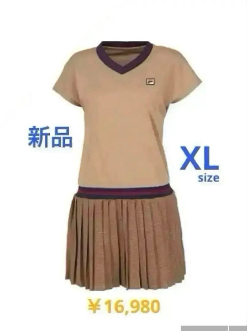 No.584 FILA ガンクラブチェックプリーツワンピ★CAMEL★