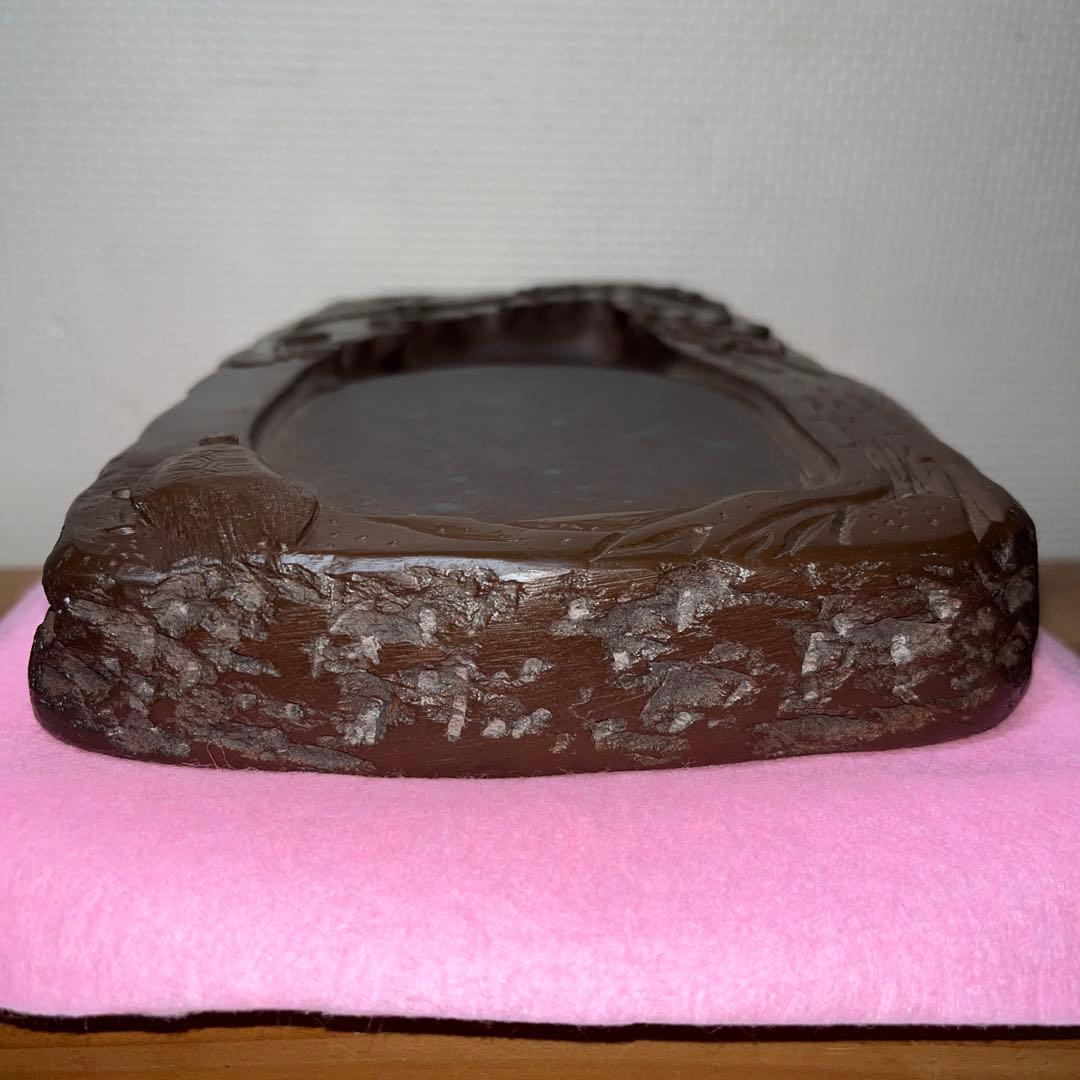 ⭕️赤間硯　曻進堂謹製　永久松鶴亀彫刻　美品　21cm超2kg超　大型　古硯