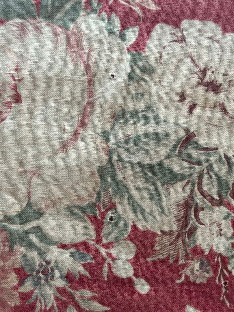 赤い花柄フリンジ付き クロス ファブリック アンティーク フランスアンティーク