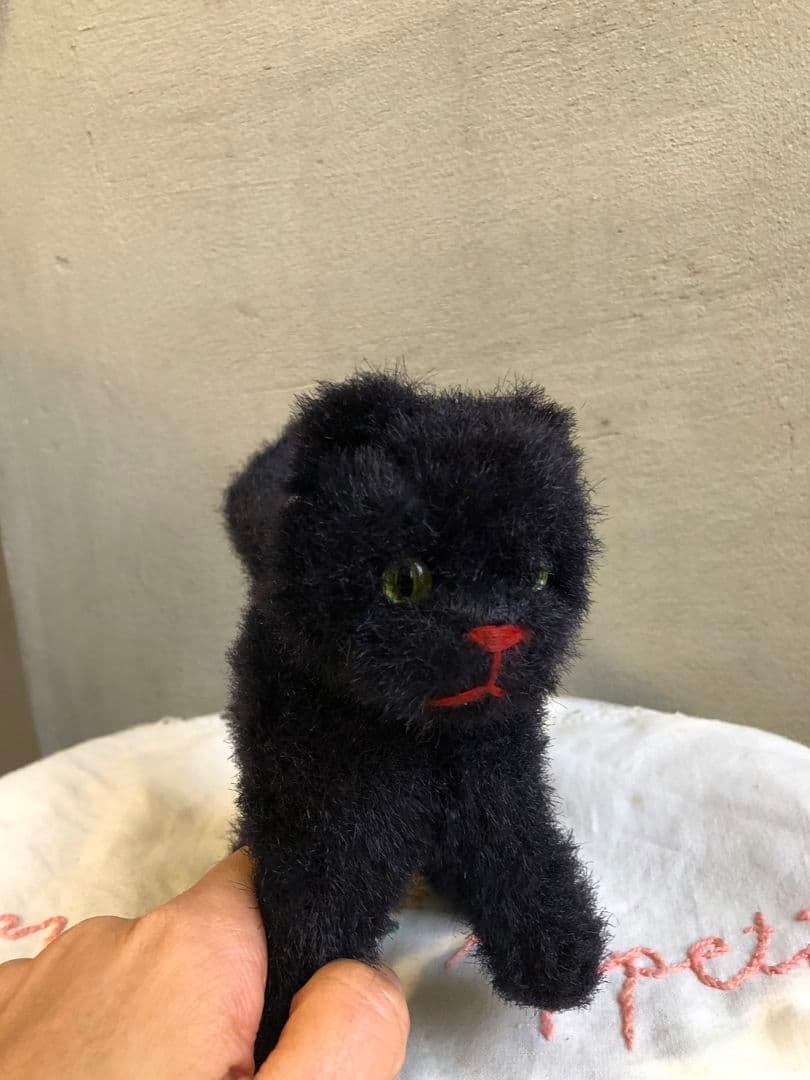 アンティーク ドイツ製 グリーンお目々の黒猫ちゃん テディ