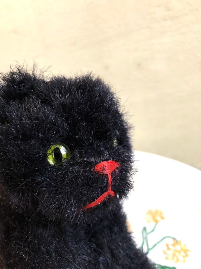 アンティーク ドイツ製 グリーンお目々の黒猫ちゃん テディ
