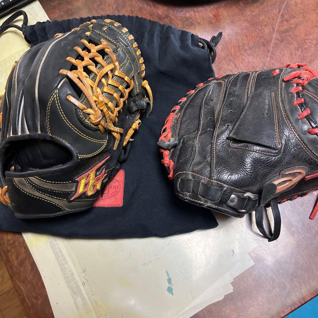 アシックス 軟式グローブ GGH 黒/赤 収納袋付き