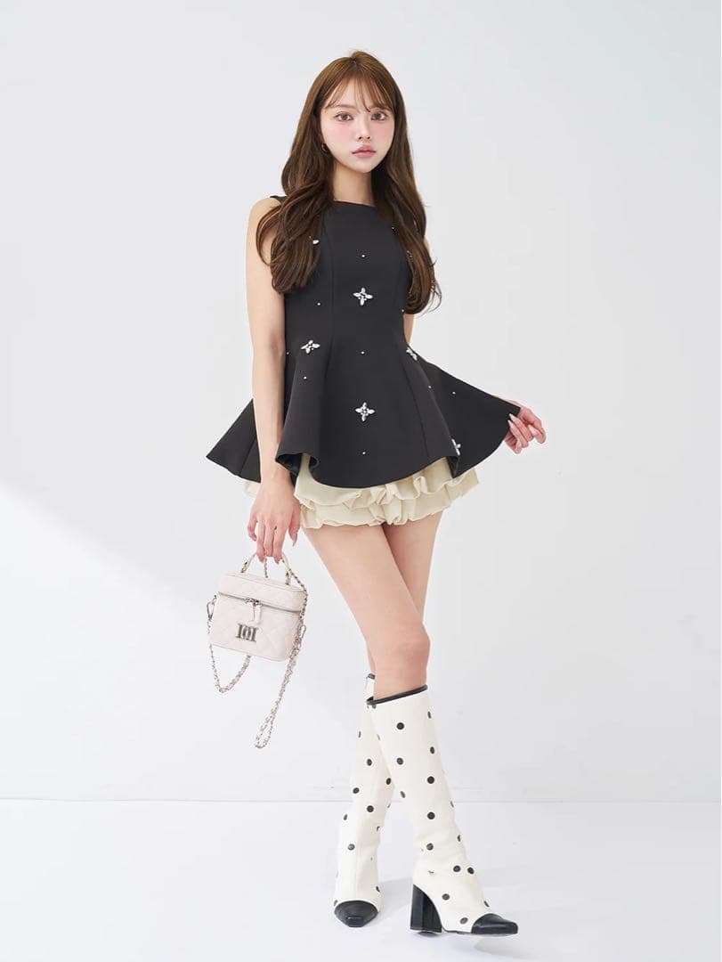 ビジューフレアバルーンミニドレス / BLK / FL