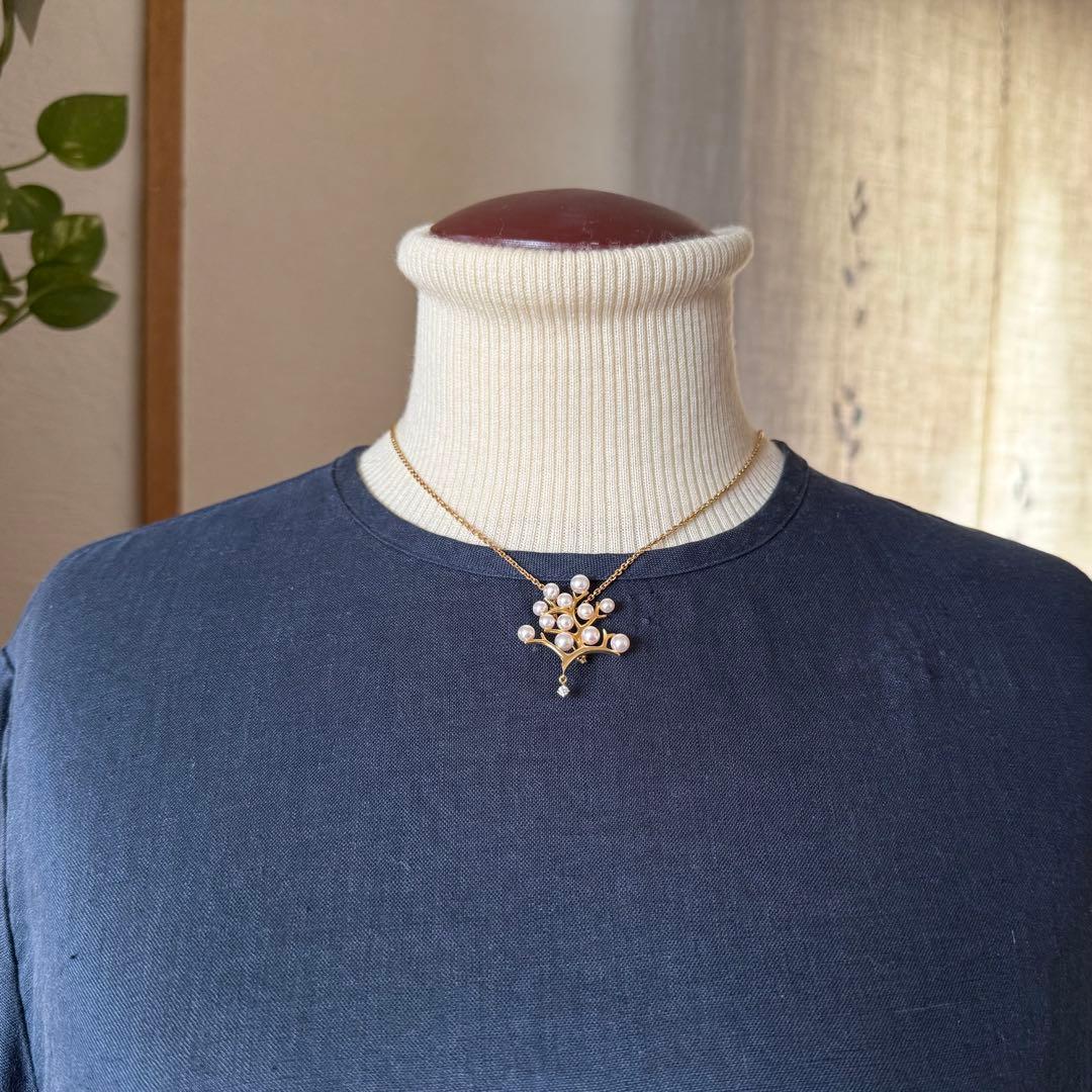 ミキモトK18アコヤパールダイヤ　幸福の木　ブローチ兼ペンダントトップ5.74g