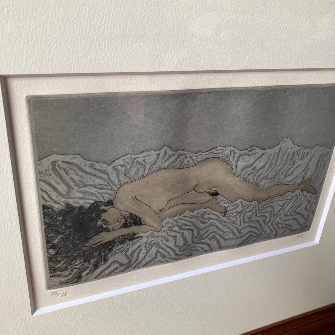加山又造 銅版画 よこになる裸婦 74/95 エッチング
