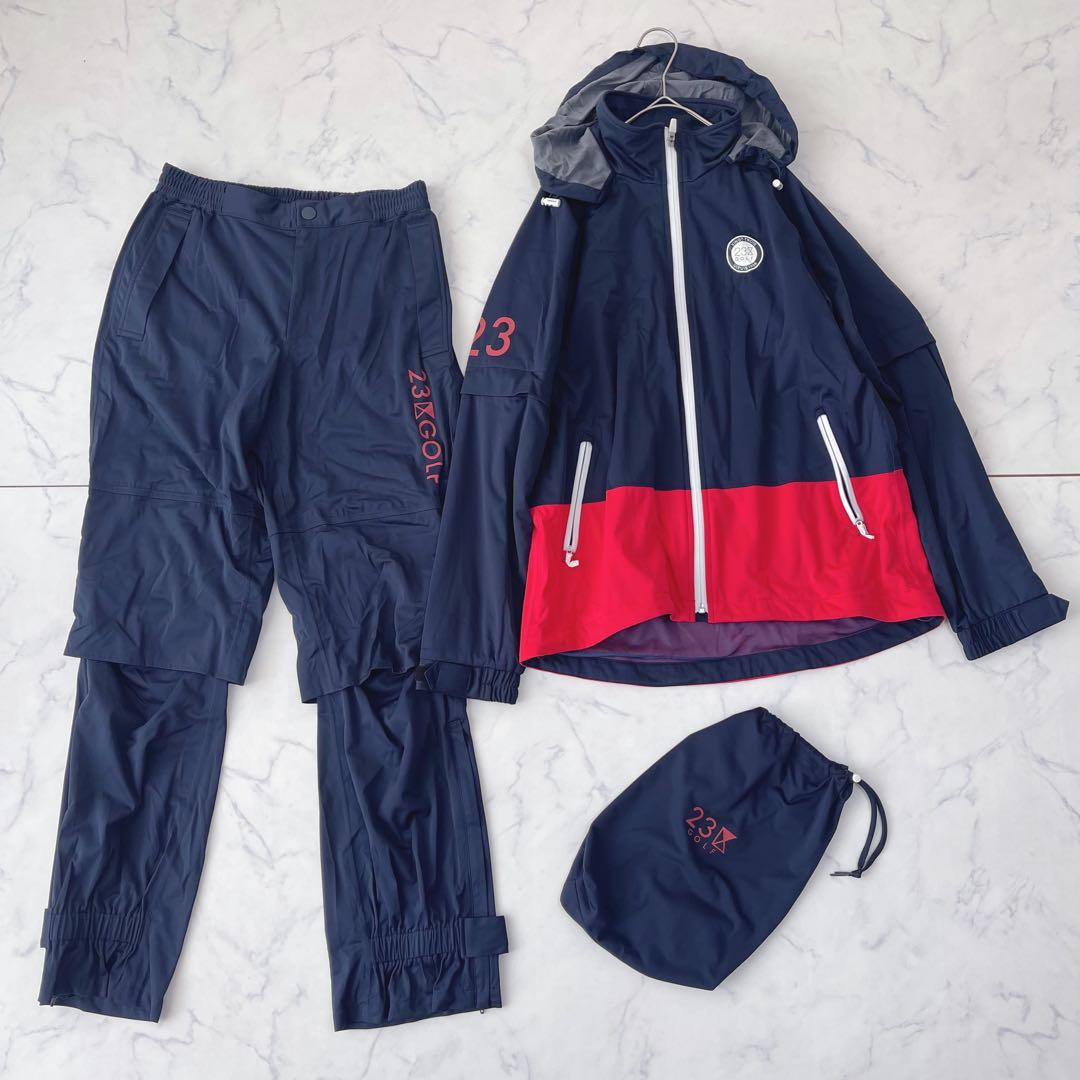 【未使用級】23区ゴルフ レインウェア セットアップ 上下 ネイビー M〜L
