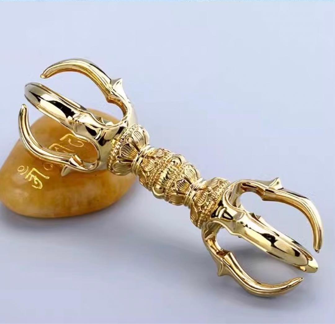 希少　金剛杵　五鈷杵　法具　チベット密教　ビンテージ　バジュラ　仏教美術　黄銅製