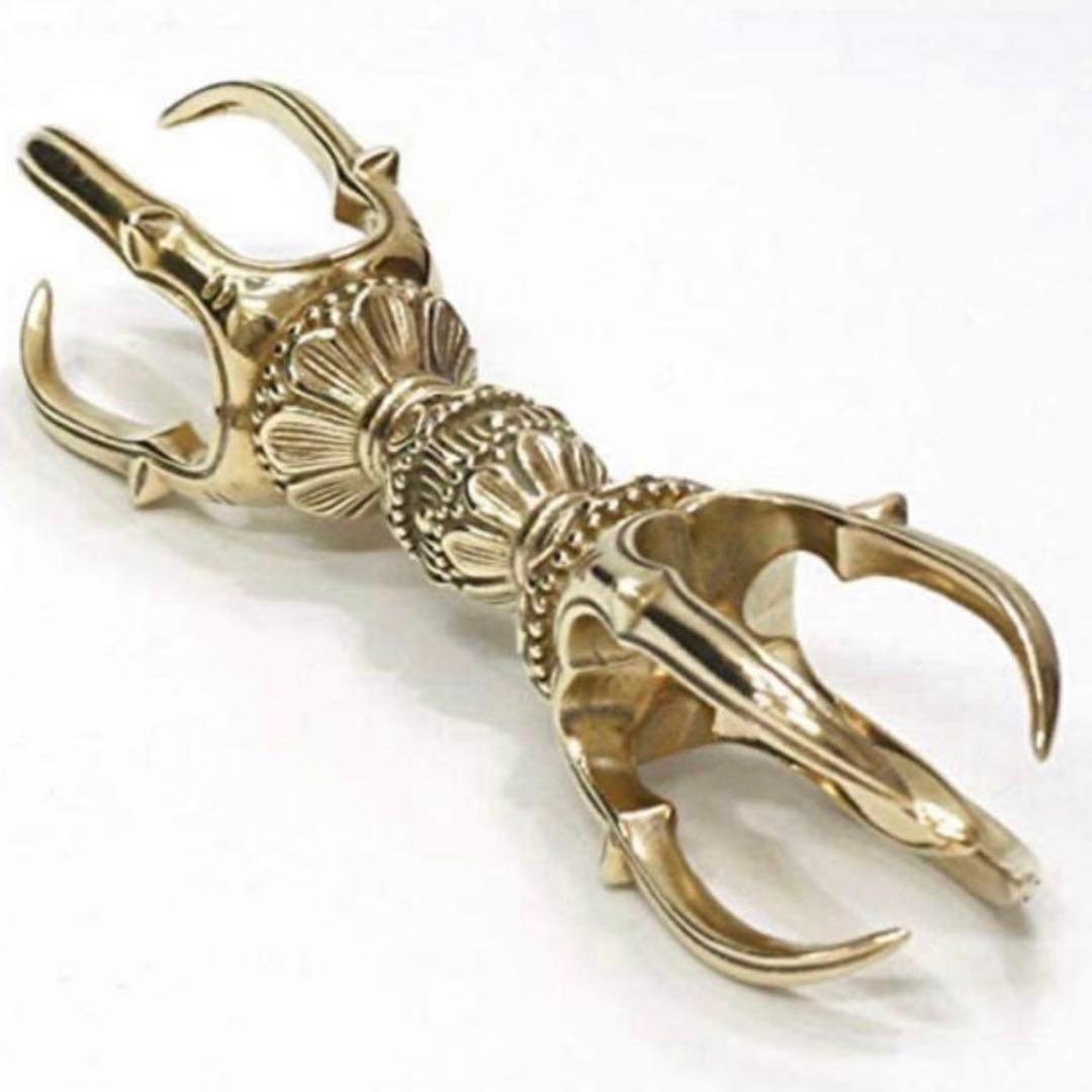 希少　金剛杵　五鈷杵　法具　チベット密教　ビンテージ　バジュラ　仏教美術　黄銅製