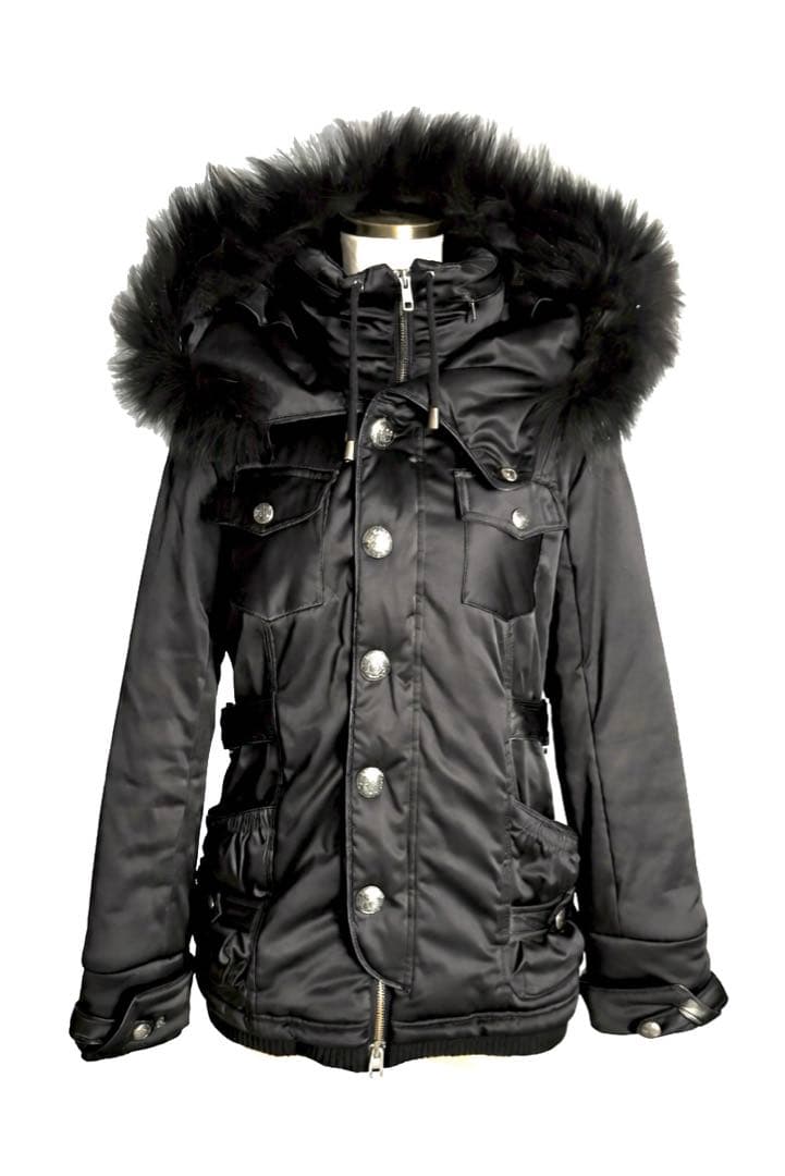 平成00sダークコアy2k ミリタリー モッズコートファーサイドベルト