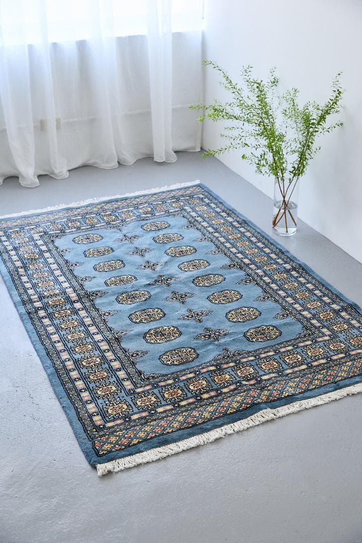 新品　トライバルラグ　ブハラ　ラホール産　（195×127cm) ブルー 青