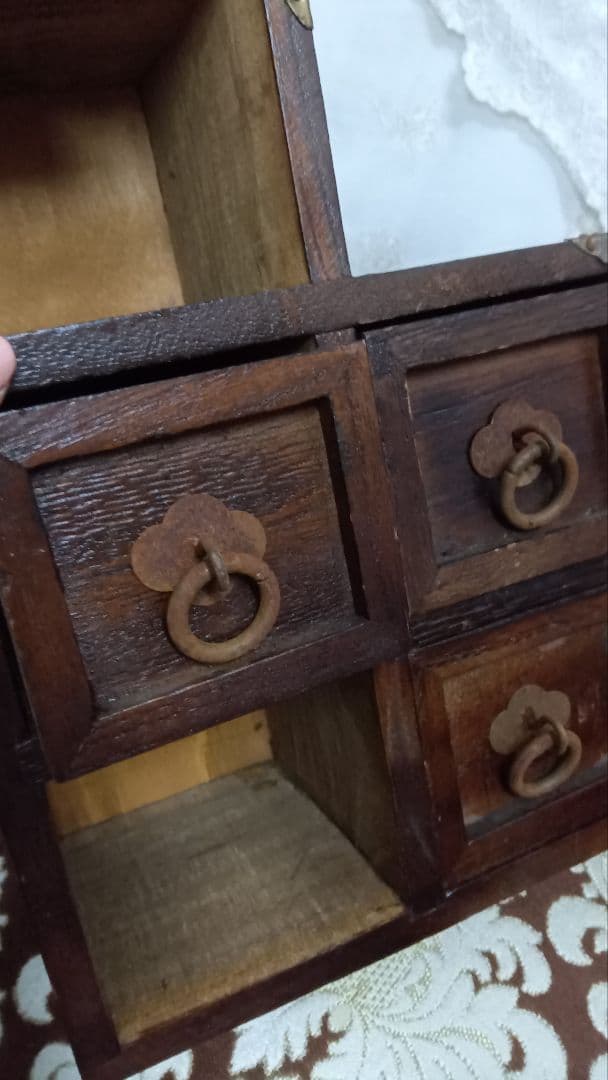 レア物✩昭和レトロ木製小型引き6段階段型 アンティーク小物入れ ヴィンテージ