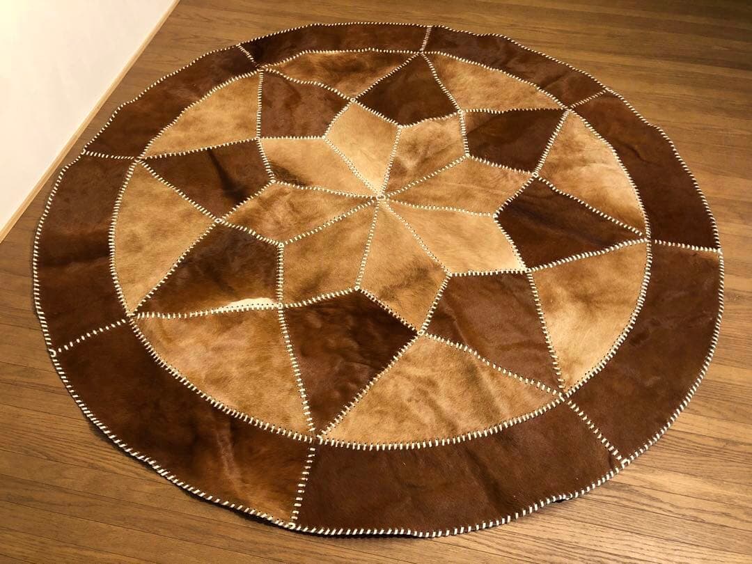 カウラグ パッチワーク 大判 ラグ カウハイドレザー 本革 ミッドセンチュリー