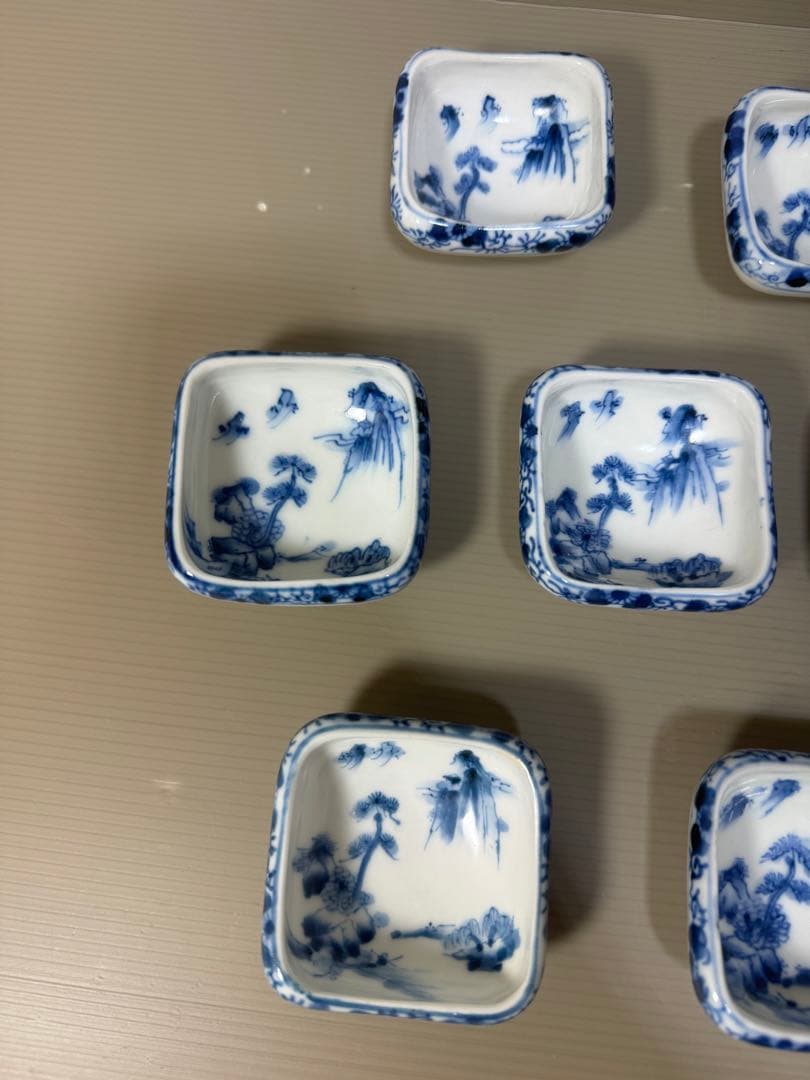 2223 九谷焼　角福　染付山水　小鉢　10客　時代物