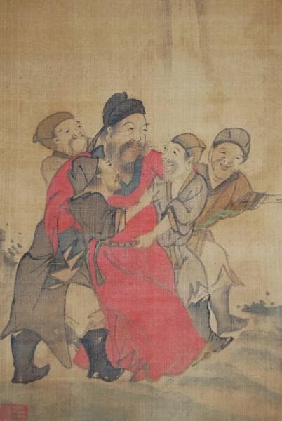 模写/松村呉春/ 酔李白之画/布袋屋掛軸HB-50