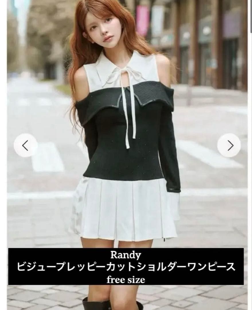 Randy ビジュープレッピーカットショルダーワンピース/ブラック/フリーサイズ