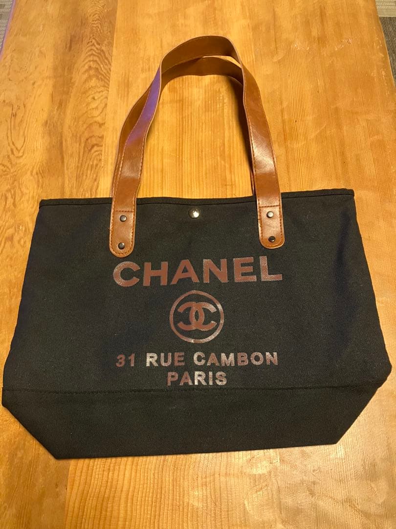 【非売品】CHANEL シャネル トートバッグ キャンバス 黒×茶色