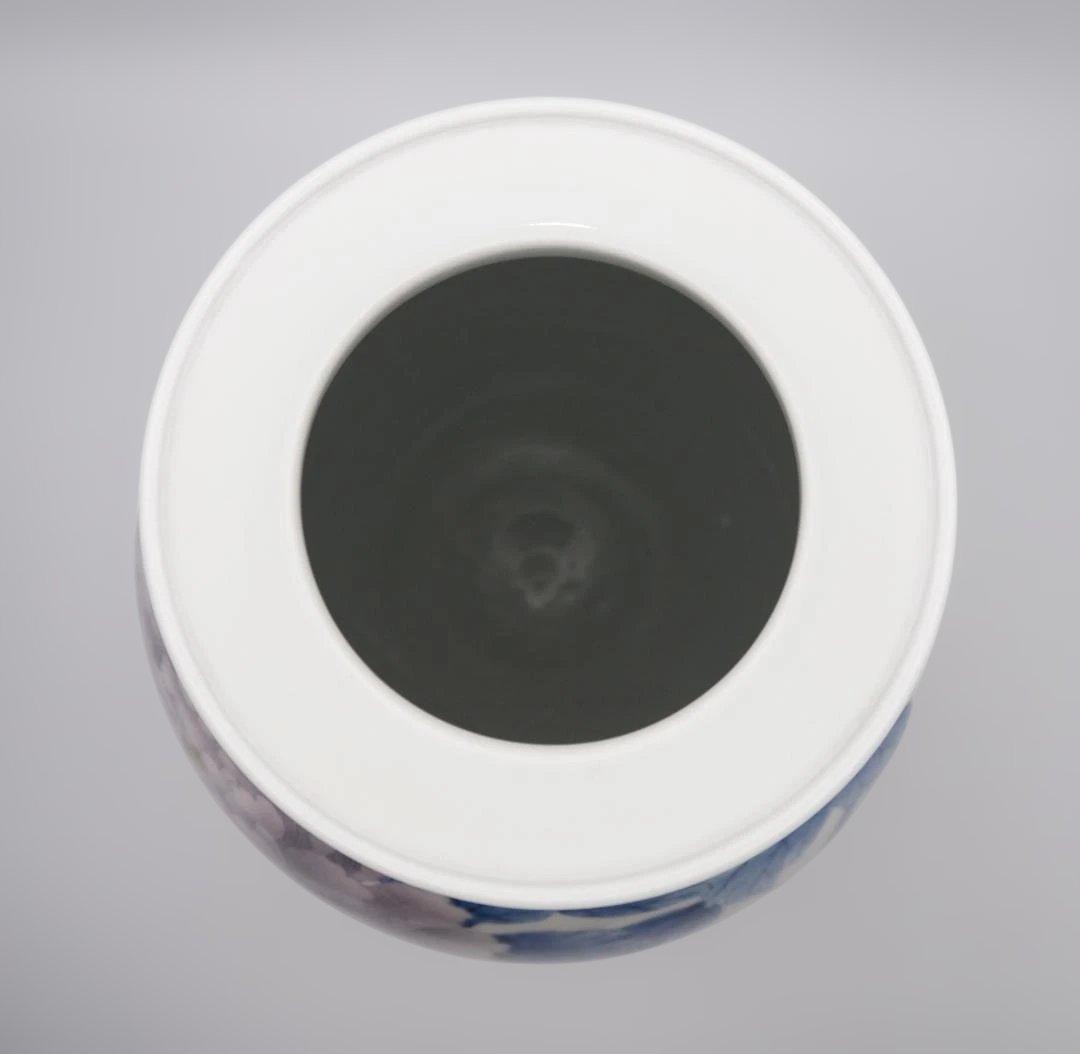 真葛香山 宮川香山 青華釉下彩花瓶 4鳥牡丹図 台付き