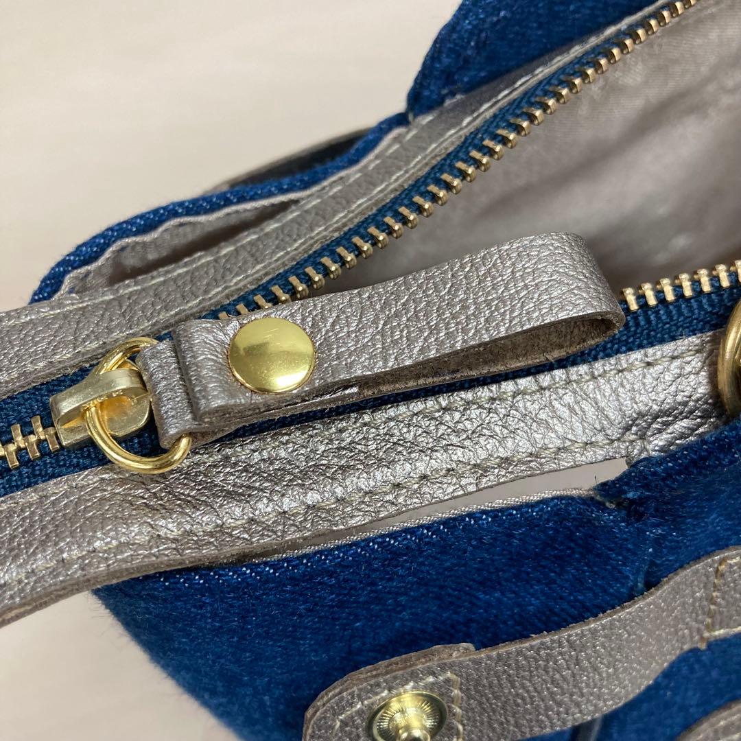 デニムリメイク　2wayハンドバッグ　刺繍花柄　本革　オーダー専用