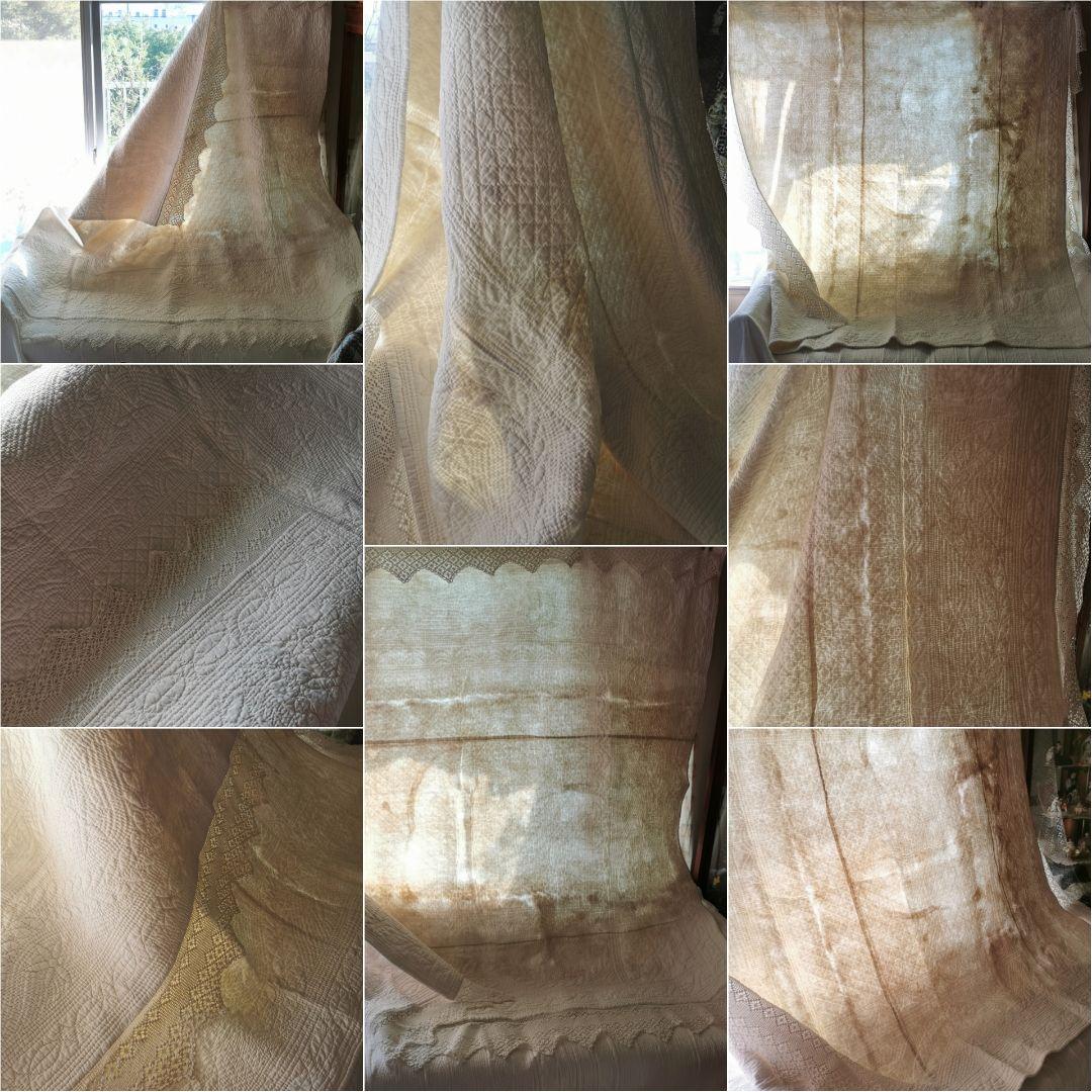 フレンチ アンティーク ブティ キルト ハンドステッチ ホワイト クロシェレース