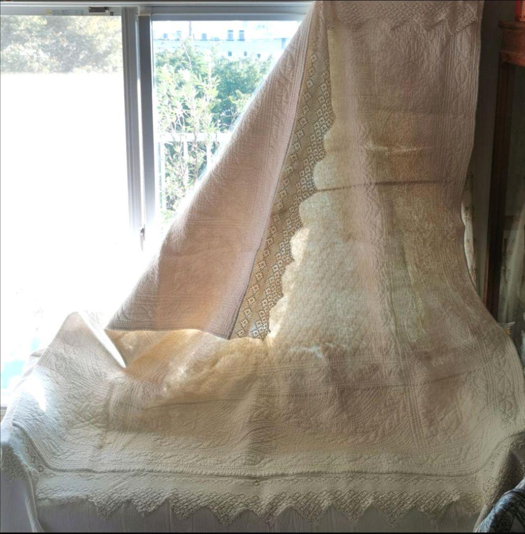 フレンチ アンティーク ブティ キルト ハンドステッチ ホワイト クロシェレース