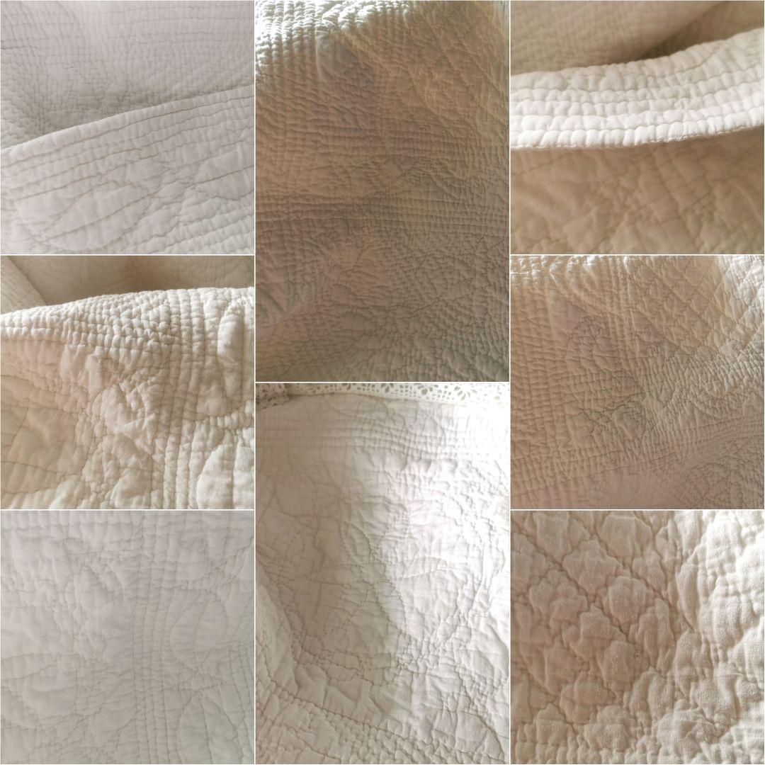 フレンチ アンティーク ブティ キルト ハンドステッチ ホワイト クロシェレース