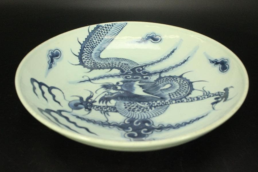 中国美術 青花 龍紋 皿(A736)