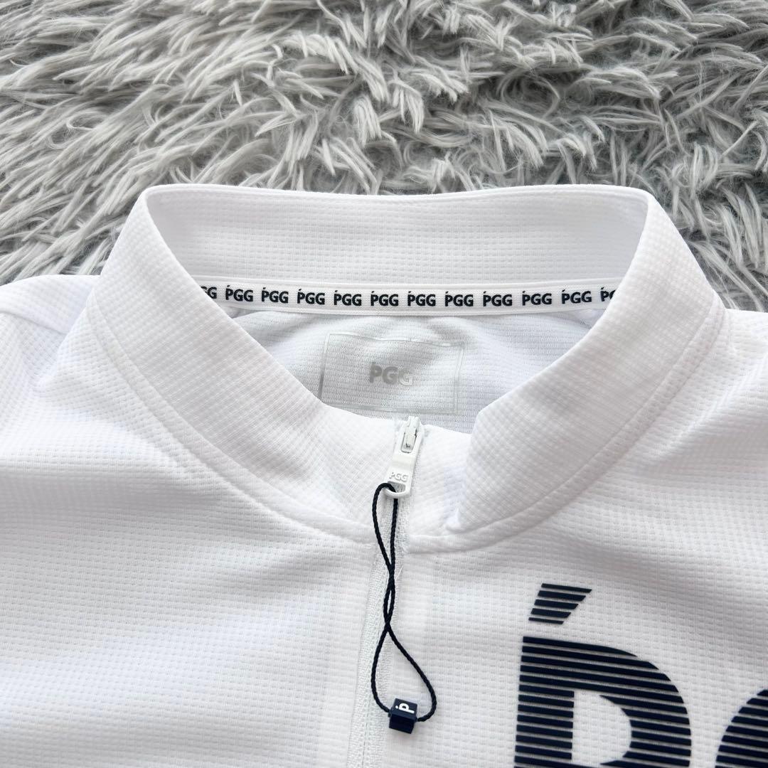 新品　PGG パーリーゲイツ　ハーフジップ　半袖シャツ　モックネック　ホワイト